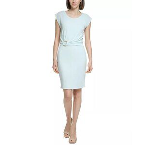 Calvin Klein | Dresses | Calvin Klein Womens Size 2 Capsleeve Belted Jersey  Dress In Green 134 Flaw | Poshmark